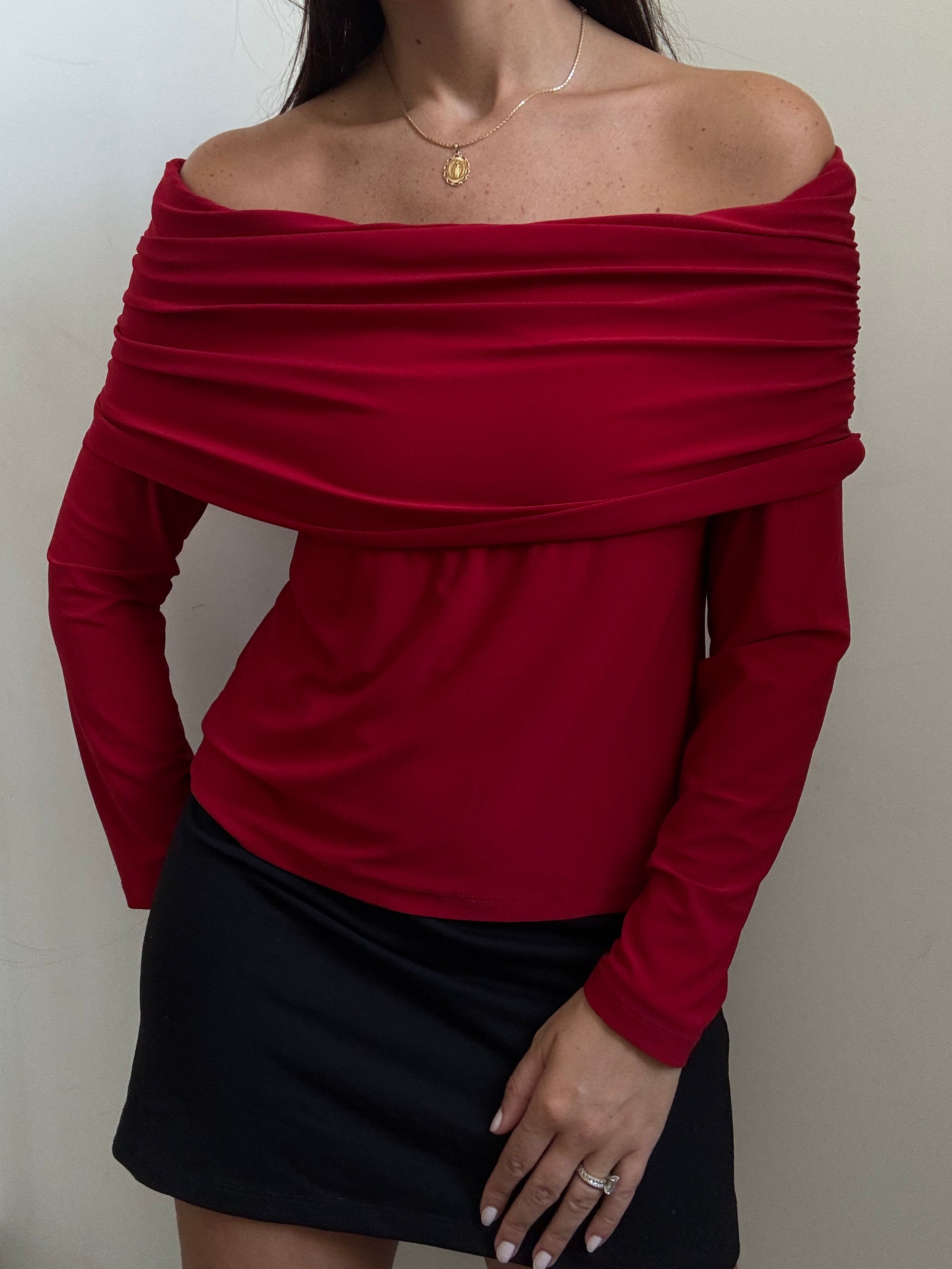 Vintage Red Off The Shoulder Stretch Top Size Medium