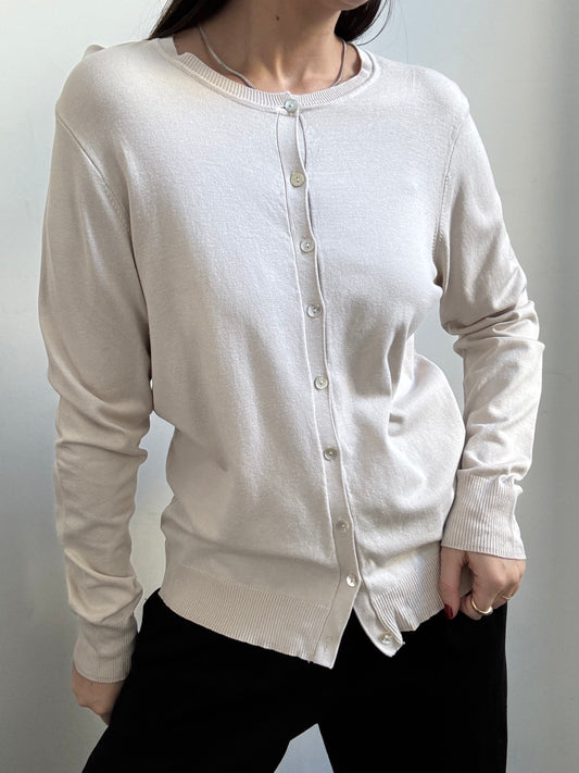 Vintage Classic Beige Silk Blend Cardigan Size X-Large