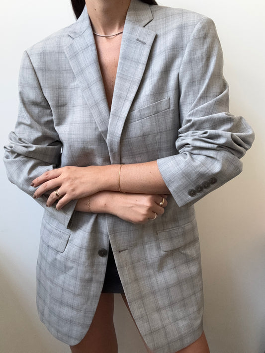 Vintage Wool Light Gray Plaid Blazer Size Large