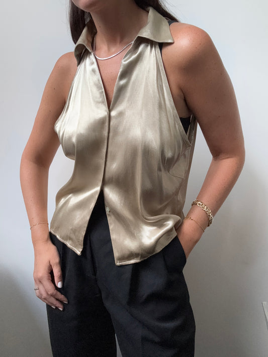 Vintage Champagne Button-Up Tank Size Medium