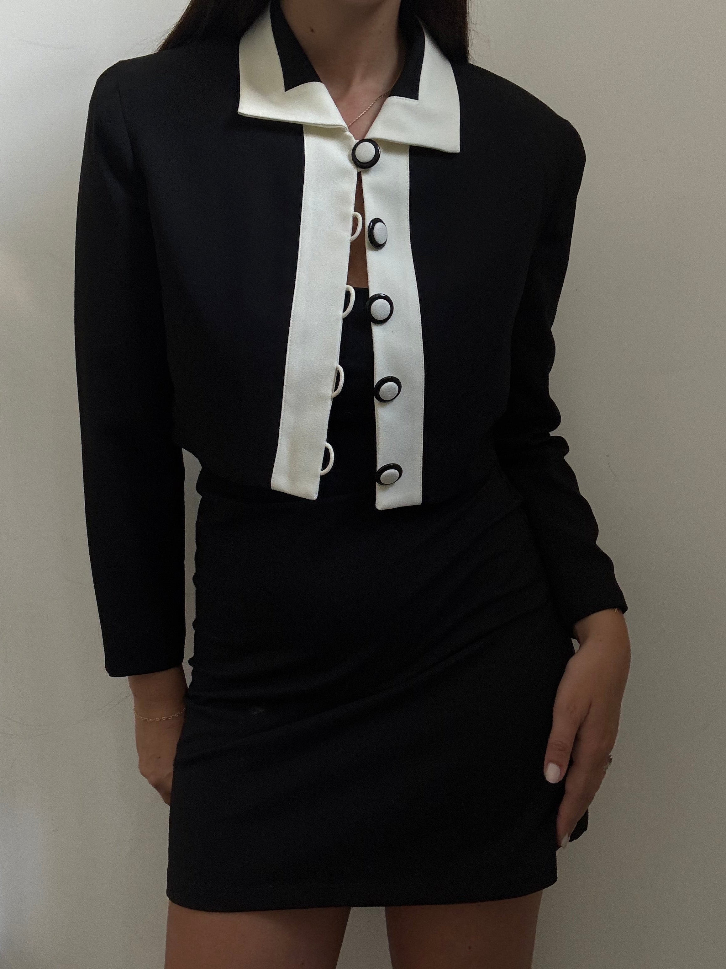 Vintage Black + White Cropped Blazer Size X-Small