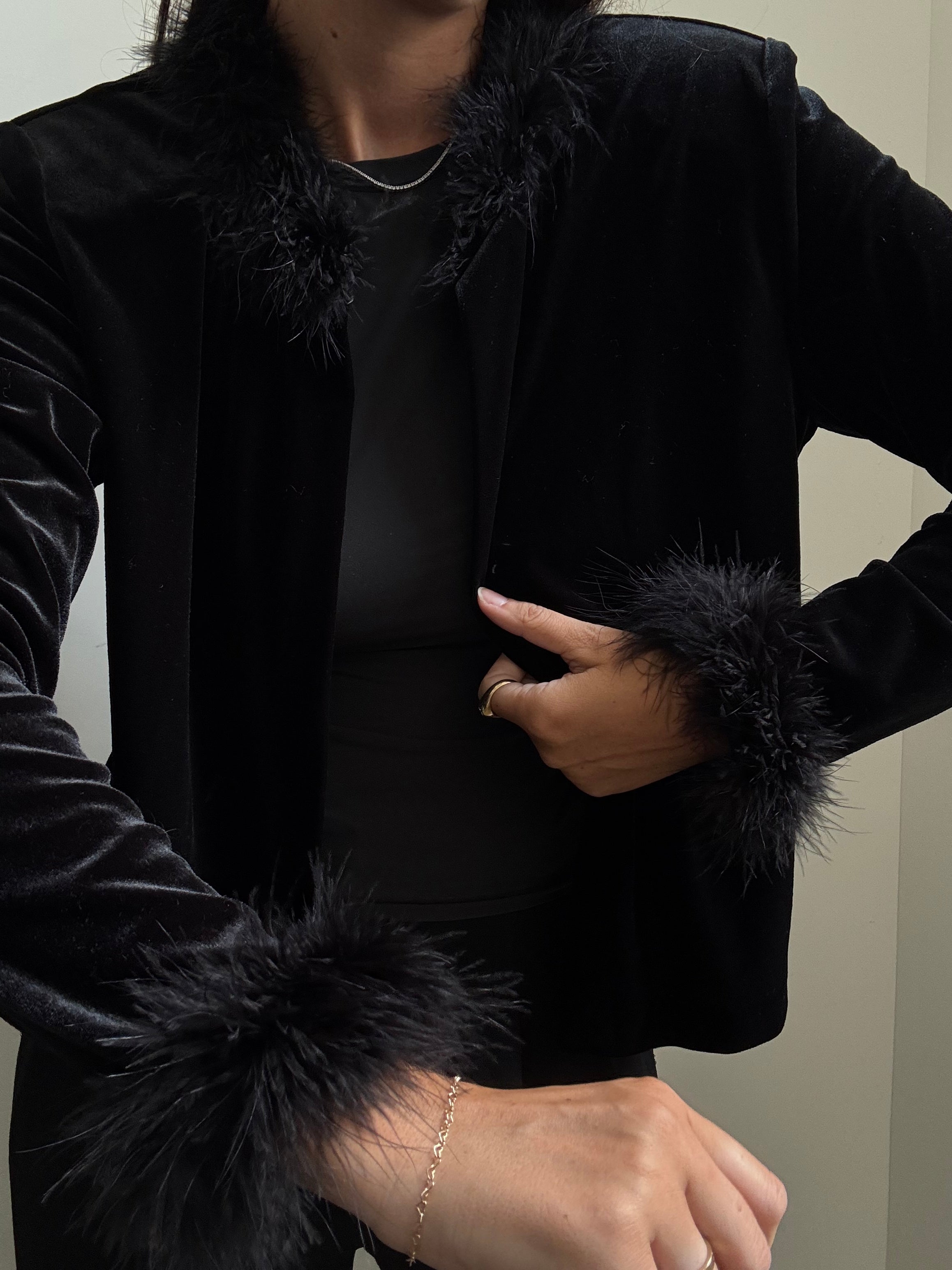 Vintage Velvet Fur Collar Cardigan Size Medium