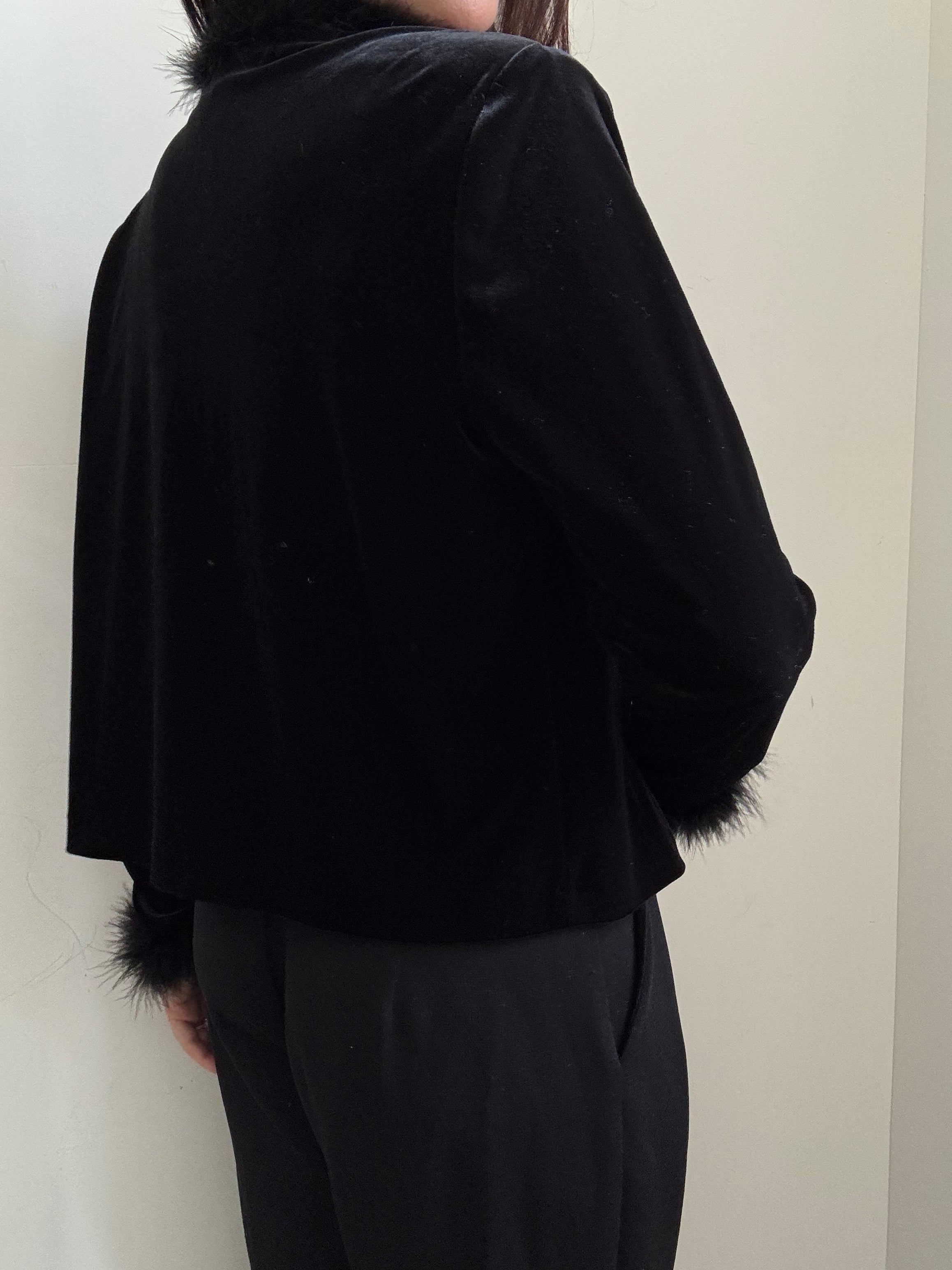 Vintage Velvet Fur Collar Cardigan Size Medium