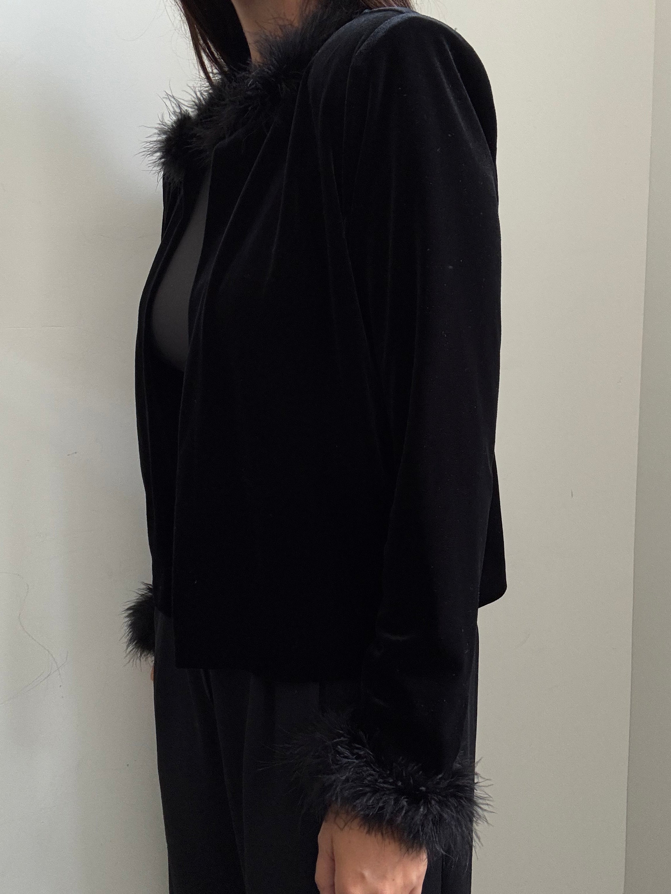 Vintage Velvet Fur Collar Cardigan Size Medium