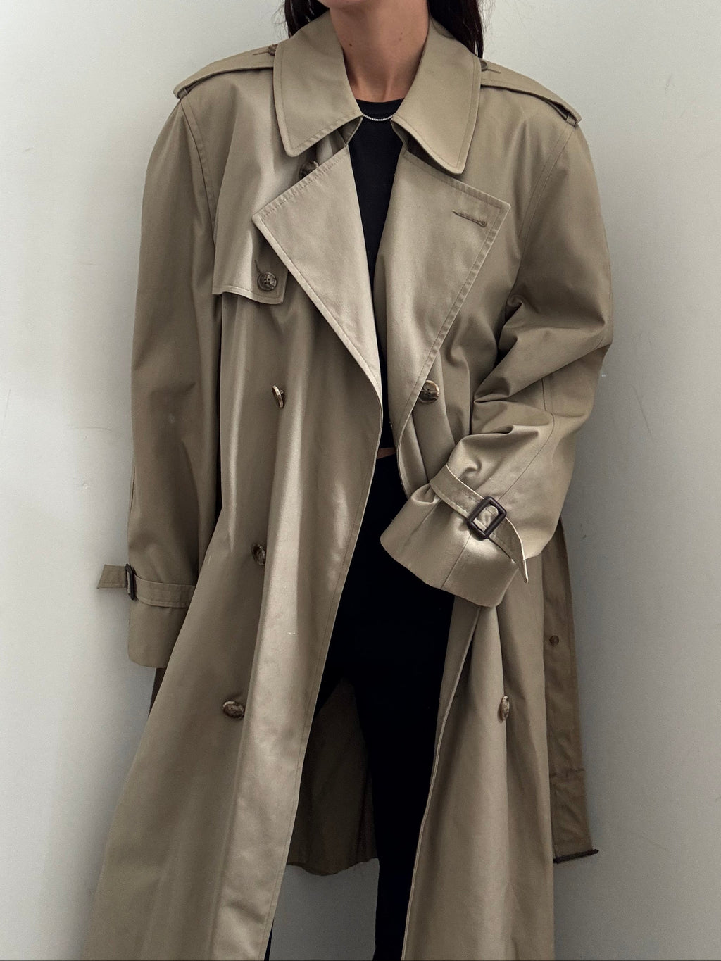 Vintage Beige Classic Belted Trench Coat Size Large