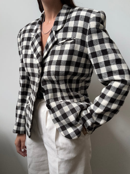 Vintage Black + White Checkered Blazer Size Medium