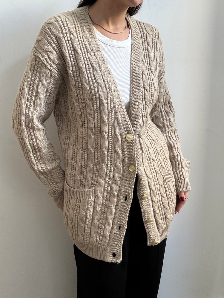Vintage Italian Beige Buttoned Cable Knit Cardigan Size Large