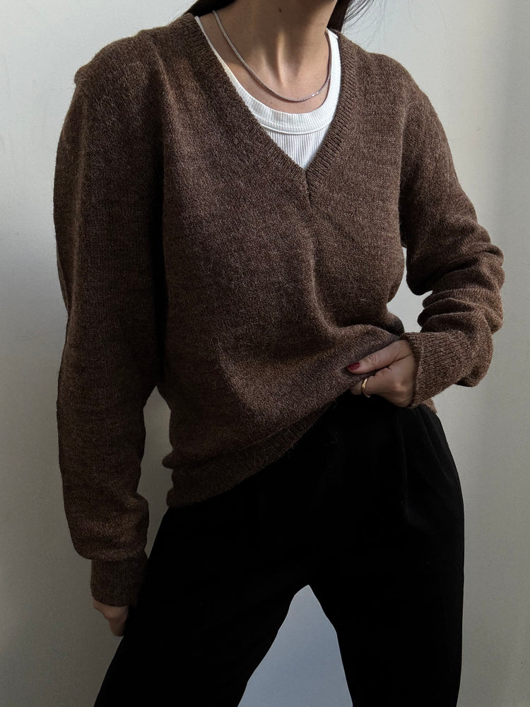 Vintage Italian Brown V-Neck Pullover Sweater Size Medium