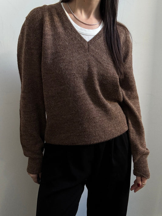 Vintage Italian Brown V-Neck Pullover Sweater Size Medium