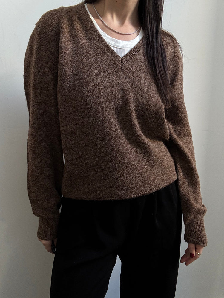 Vintage Italian Brown V-Neck Pullover Sweater Size Medium