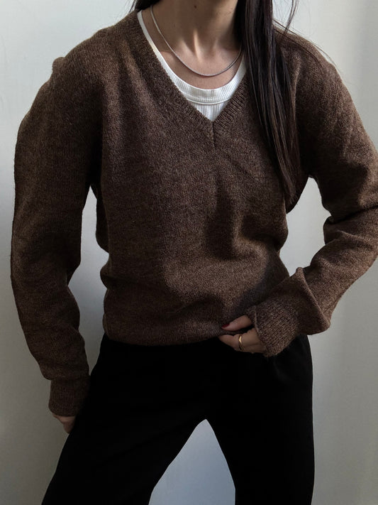 Vintage Italian Brown V-Neck Pullover Sweater Size Medium