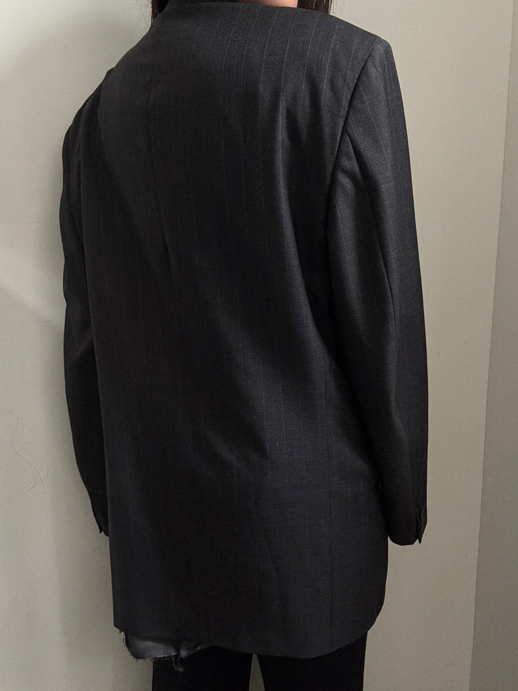 Vintage Valentino Deep Grey & White Pinstripe Blazer Size Large