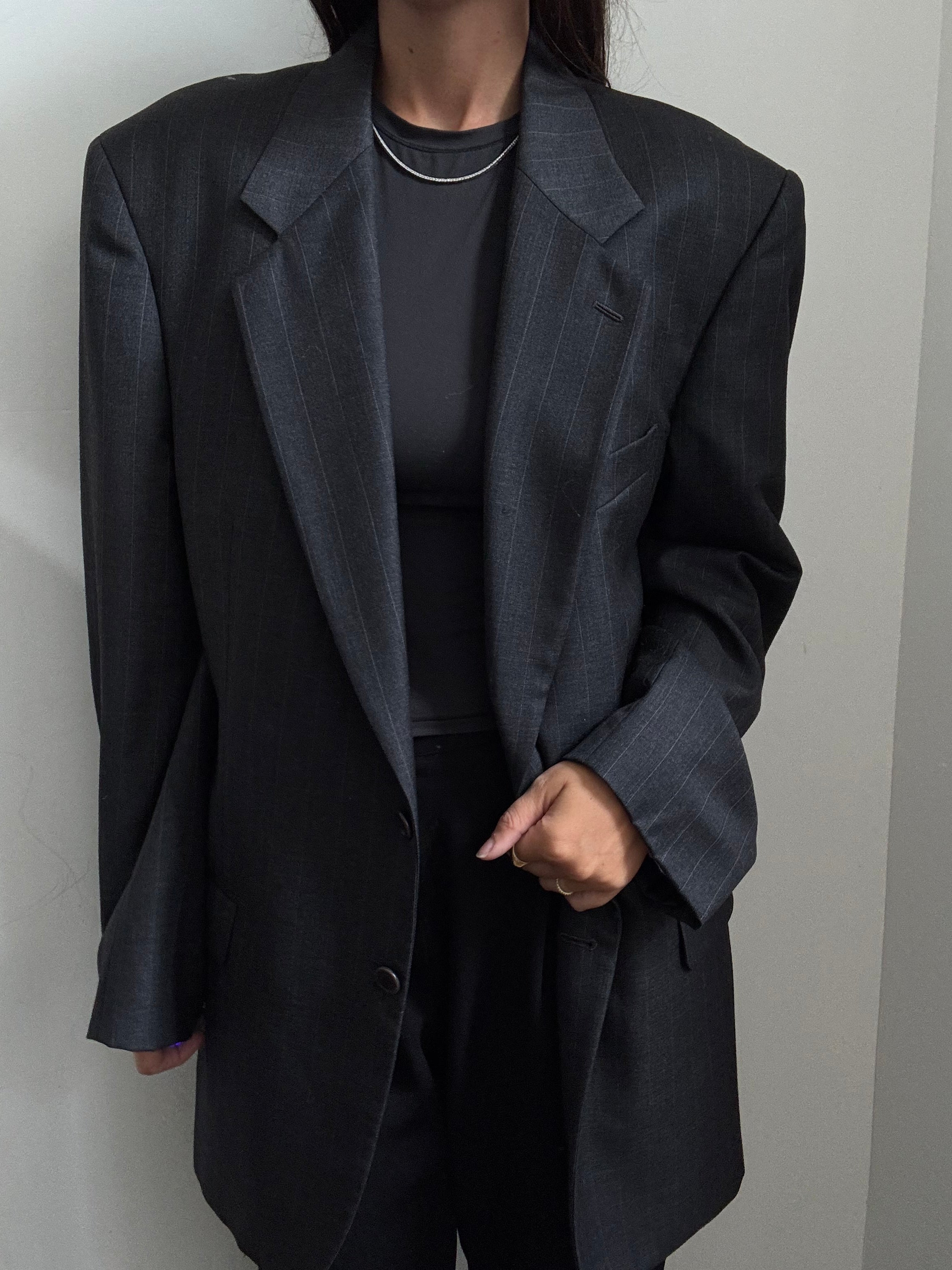 Vintage Valentino Deep Grey & White Pinstripe Blazer Size Large