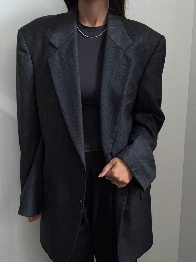 Vintage Valentino Deep Grey & White Pinstripe Blazer Size Large