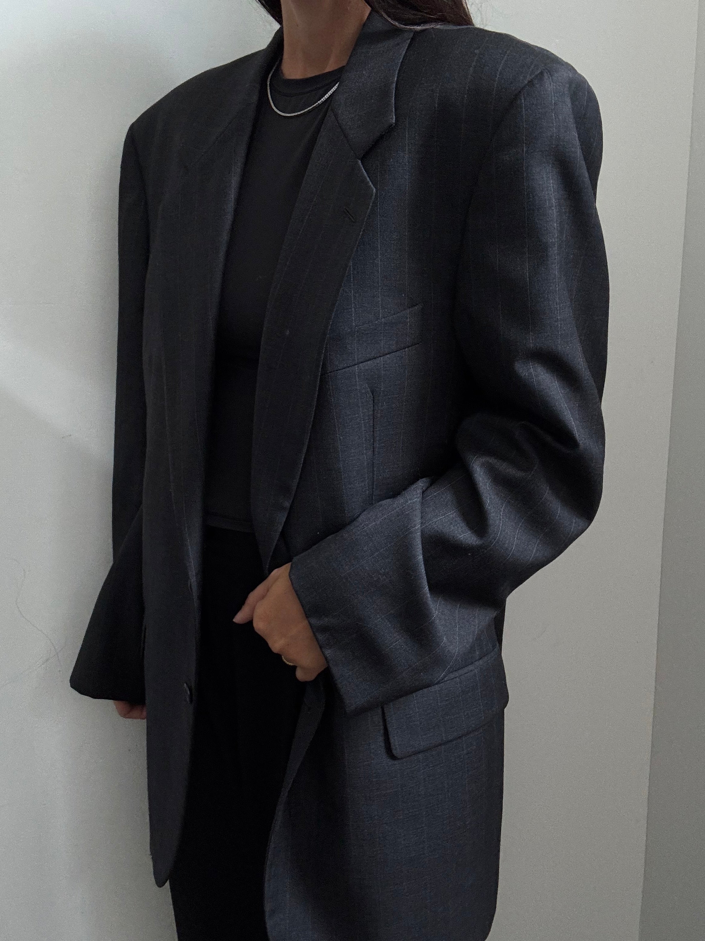 Vintage Valentino Deep Grey & White Pinstripe Blazer Size Large