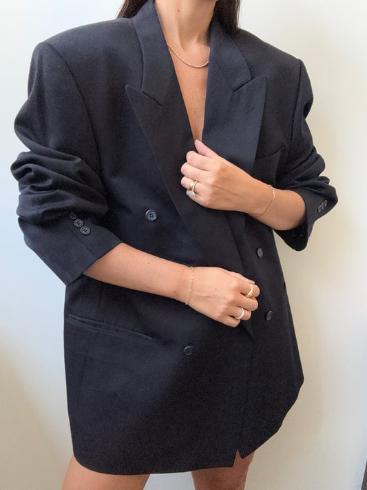 Vintage Pierre Balmain Wool Navy Blazer Size Large