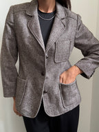 Vintage Brown Herringbone Fitted Blazer Size Medium