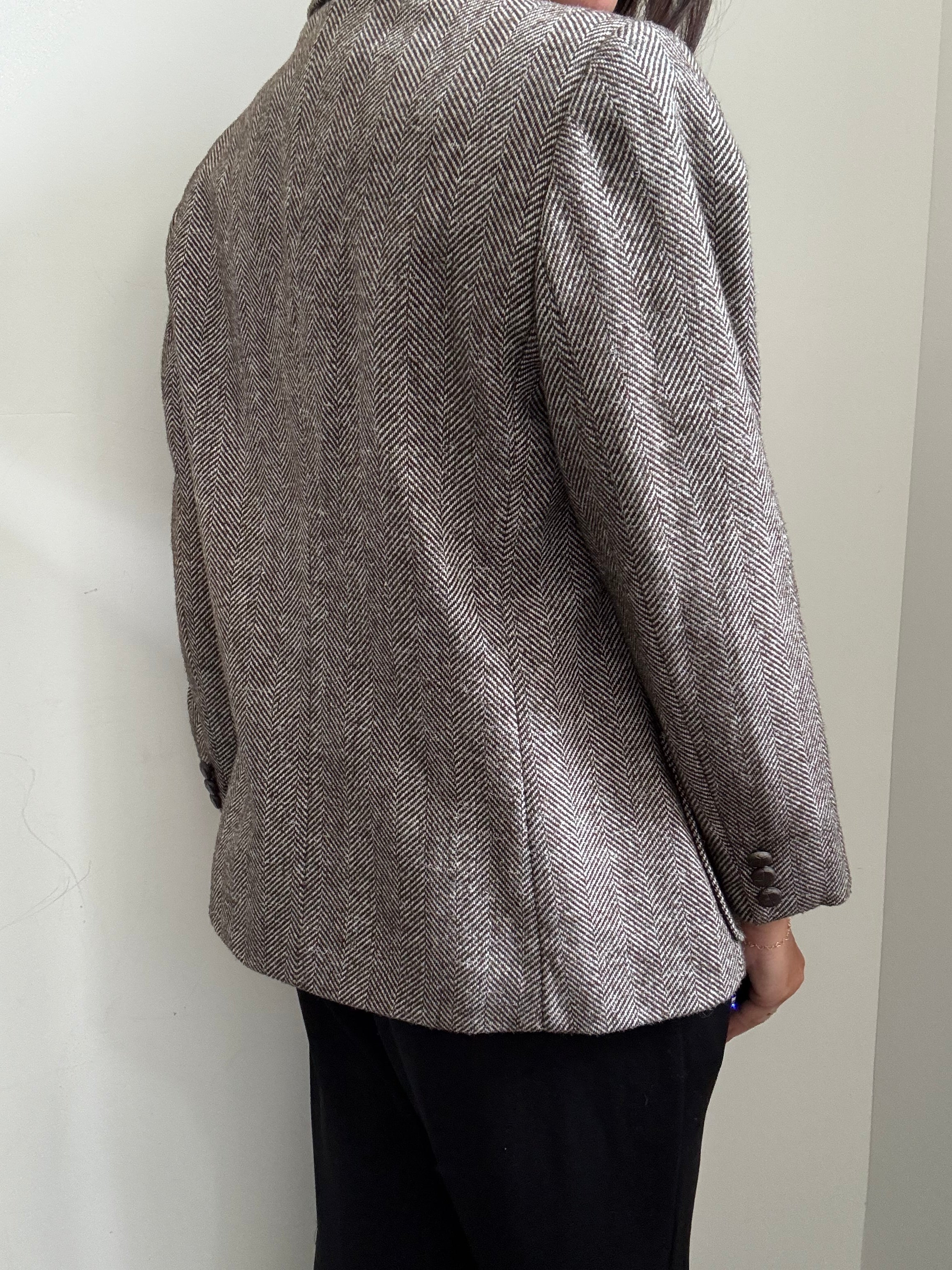 Vintage Brown Herringbone Fitted Blazer Size Medium