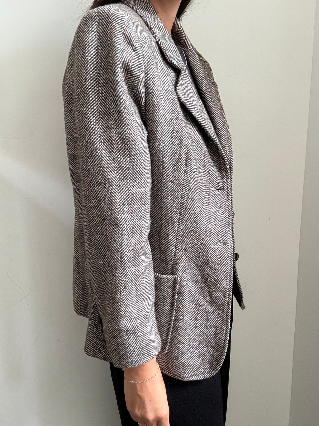Vintage Brown Herringbone Fitted Blazer Size Medium