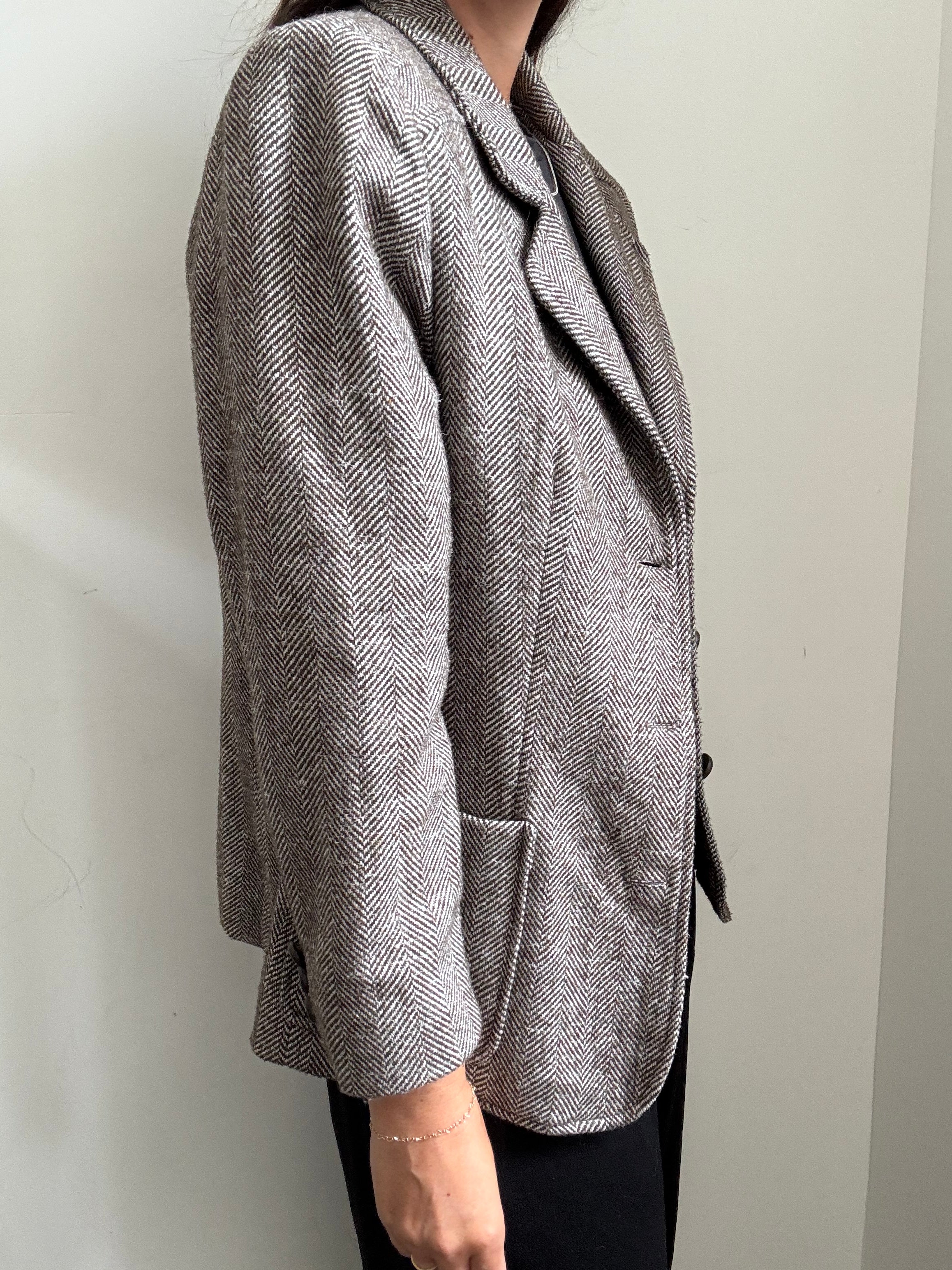 Vintage Brown Herringbone Fitted Blazer Size Medium