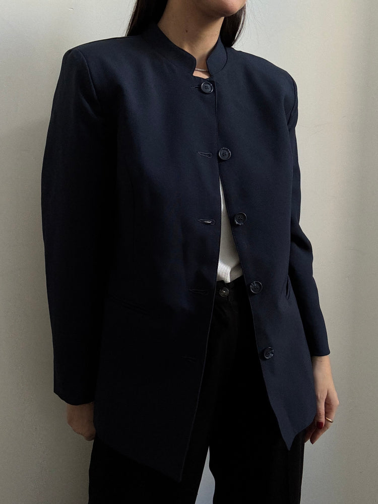Vintage Navy Stand Collar Fitted Blazer Size Small