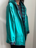 Vintage Woolrich Teal Hooded Rain Coat Size Large