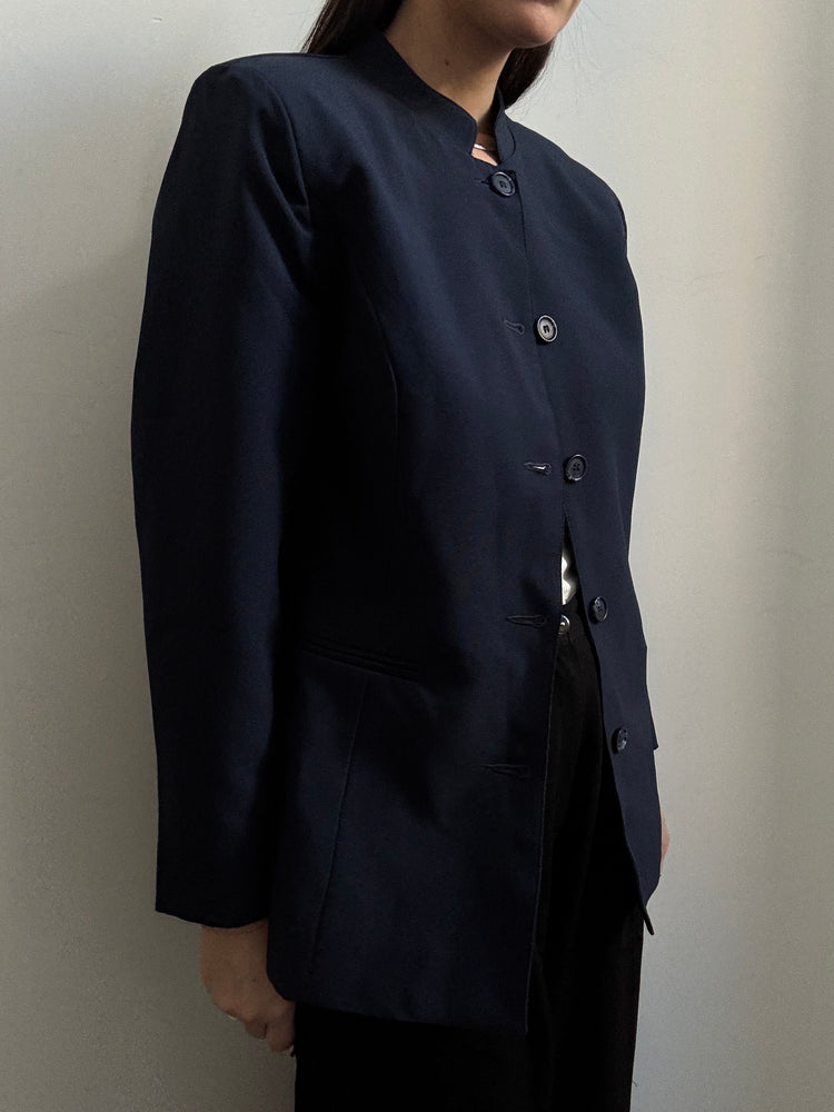 Vintage Navy Stand Collar Fitted Blazer Size Small