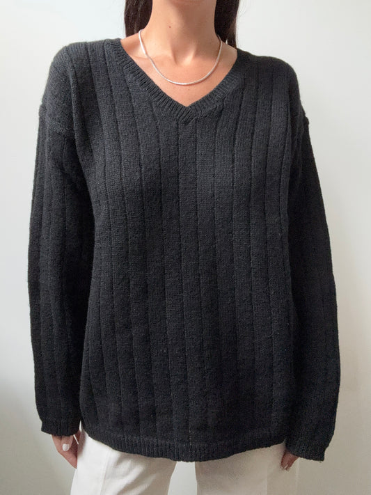 Vintage Black Wool Knit Sweater Size Large