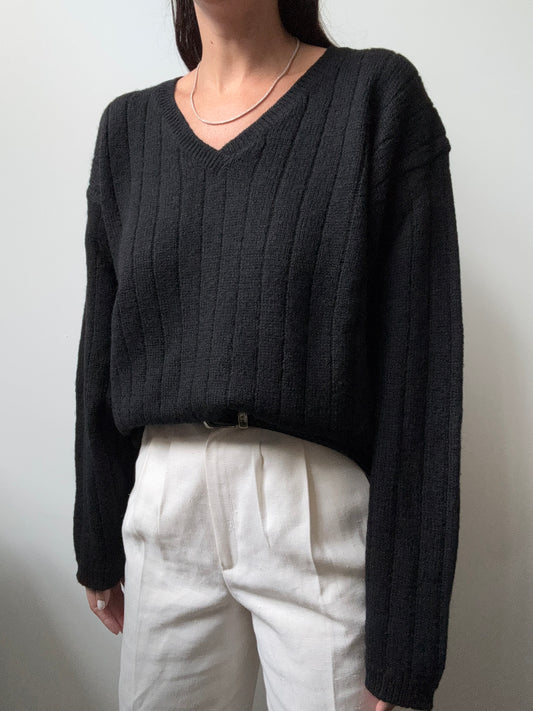 Vintage Black Wool Knit Sweater Size Large