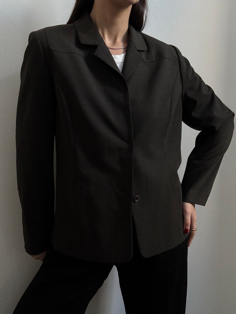 Vintage Deep Grey Fitted Blazer Size Medium