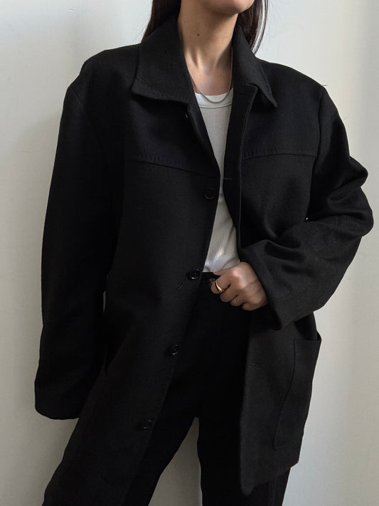 Vintage Calvin Klein Black Wool, Silk, + Cashmere Coat Size Large