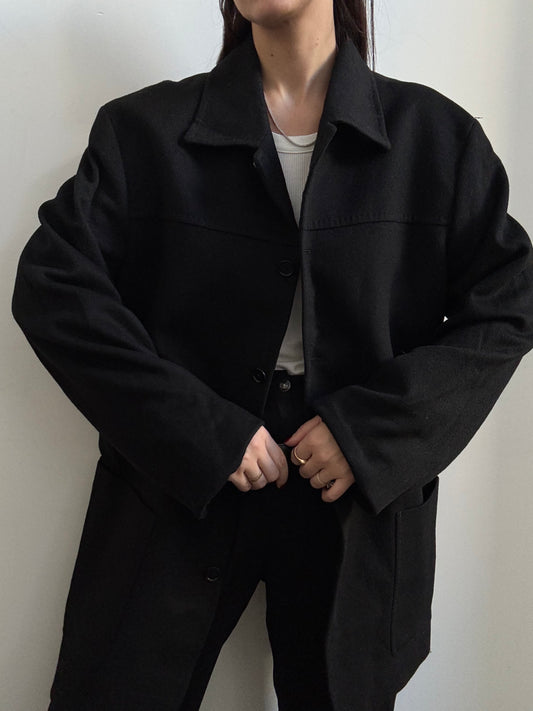 Vintage Calvin Klein Black Wool, Silk, + Cashmere Coat Size Large