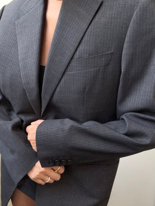 Vintage Gray Pinstriped Fitted Blazer Size Medium