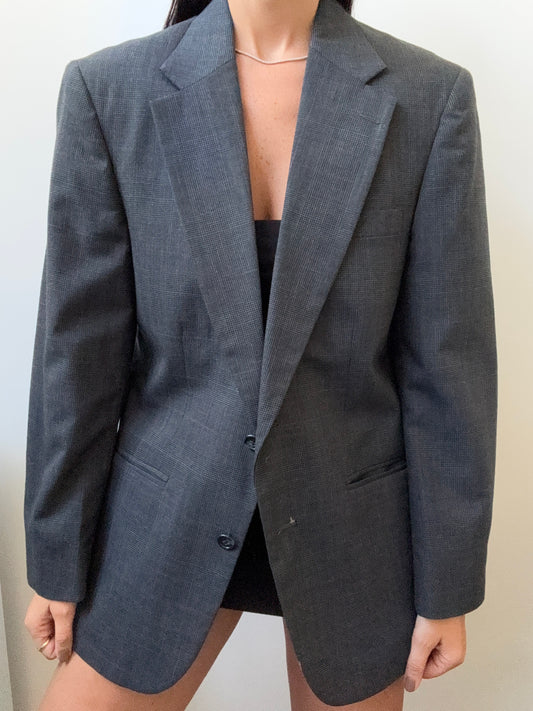 Vintage Dark Gray Plaid Blazer Size Medium