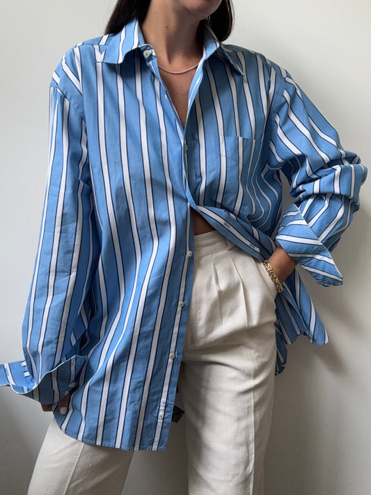 Vintage Blue Striped Button-Up Size Large