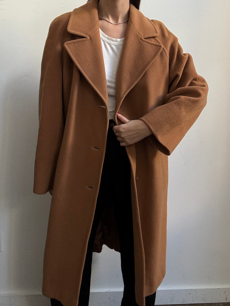 Vintage Italian Camel Wool Blend Coat Size Large
