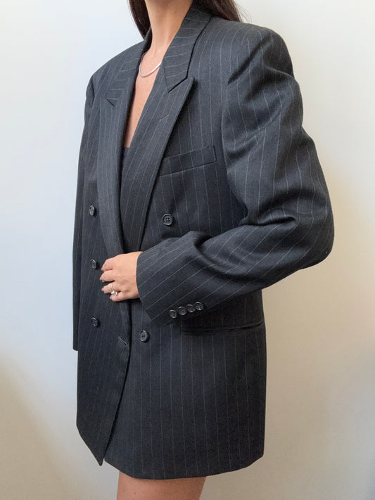 Vintage Dark Gray Pinstriped Blazer Size Large