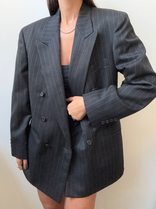 Vintage Dark Gray Pinstriped Blazer Size Large