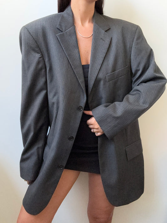 Vintage Gray Pinstriped Blazer Size Medium