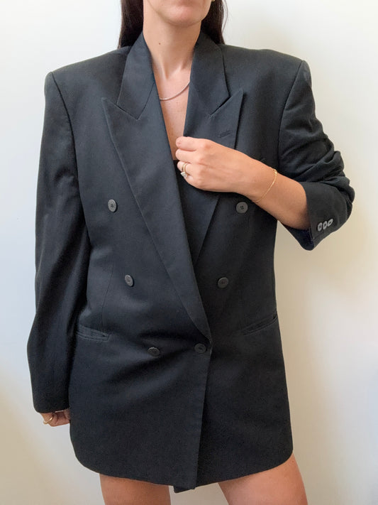 Vintage Solid Black Double-Breasted Blazer Size Large