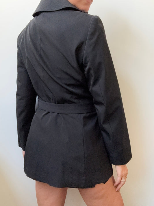 Vintage Cupro Black Belted Zip-Up Jacket Size Small