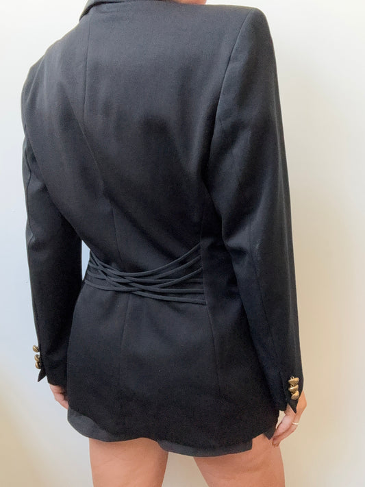 Vintage Black Wool Blazer With Gold Buttons Size Small