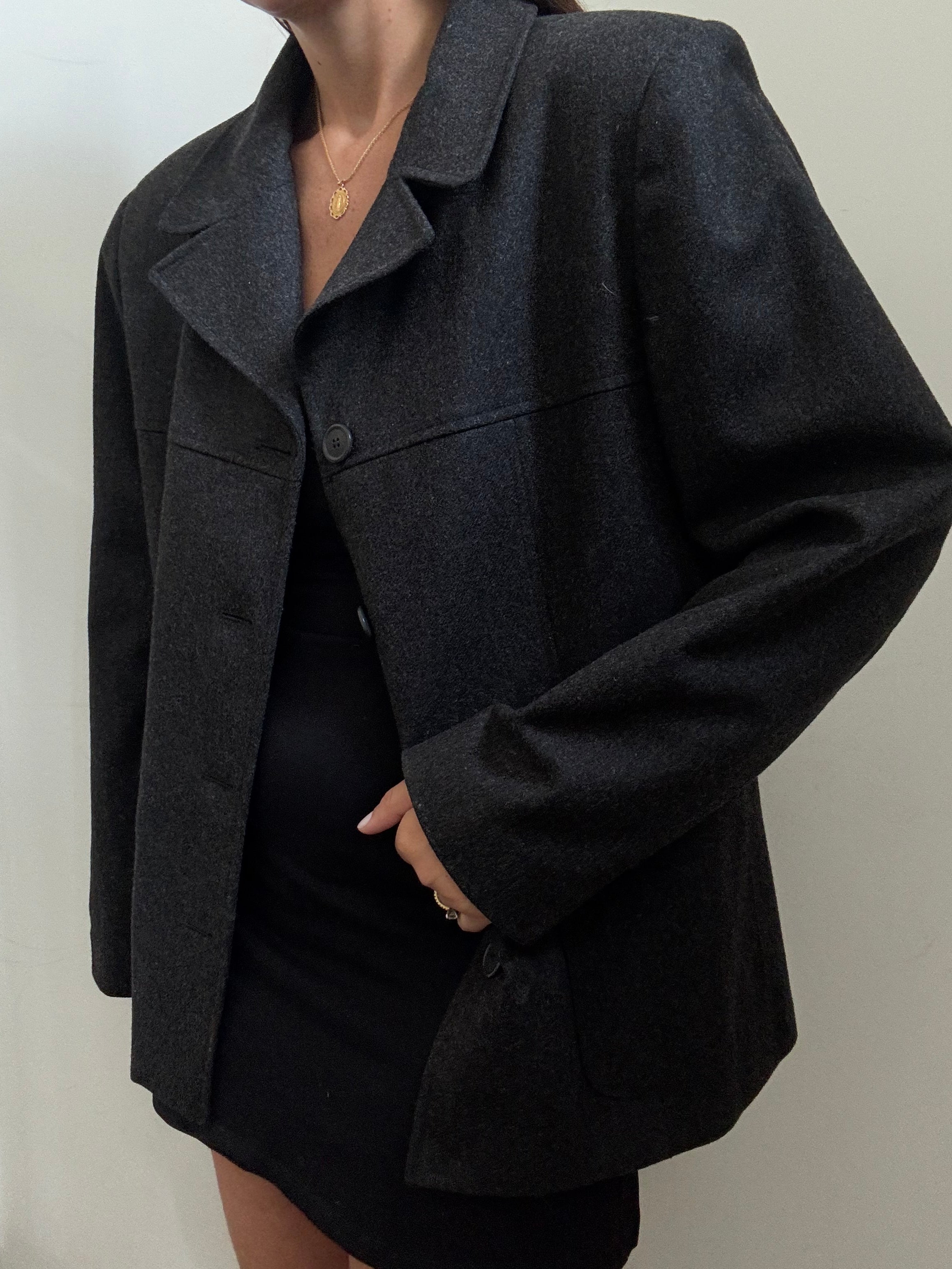 Vintage Deep Grey Wool Lightweight Jacket Size Large