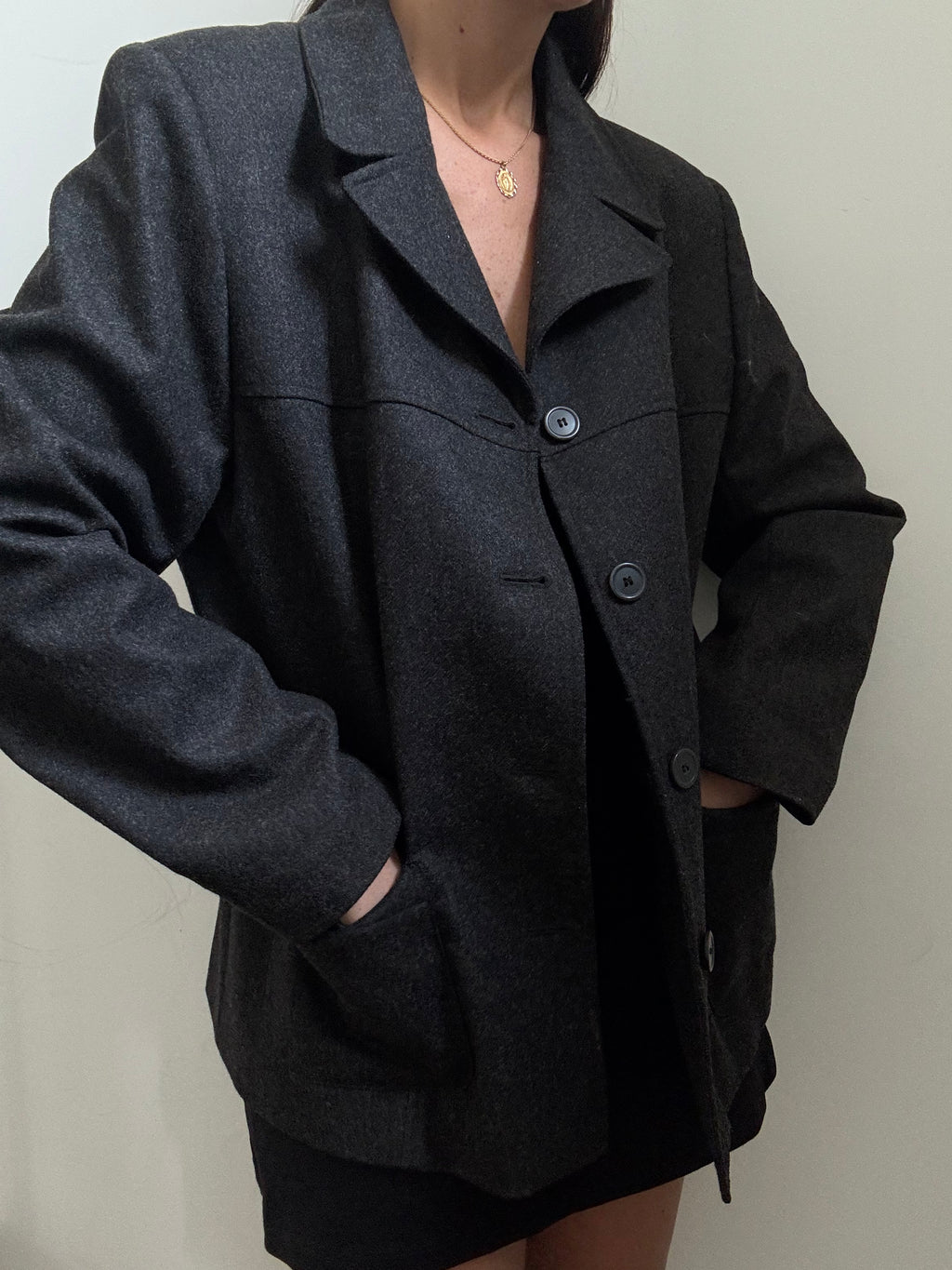 Vintage Deep Grey Wool Lightweight Jacket Size Large