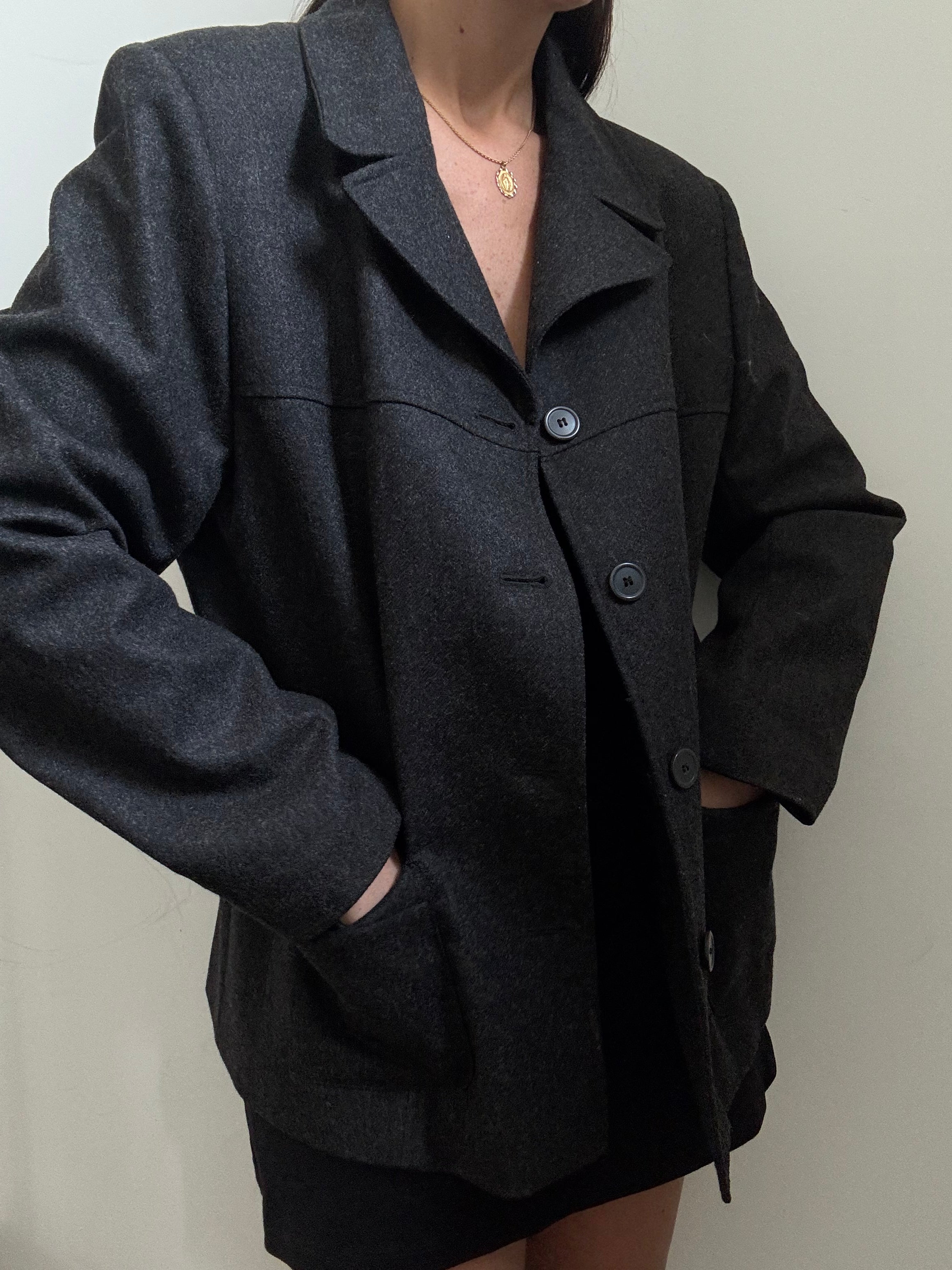 Vintage Deep Grey Wool Lightweight Jacket Size Large