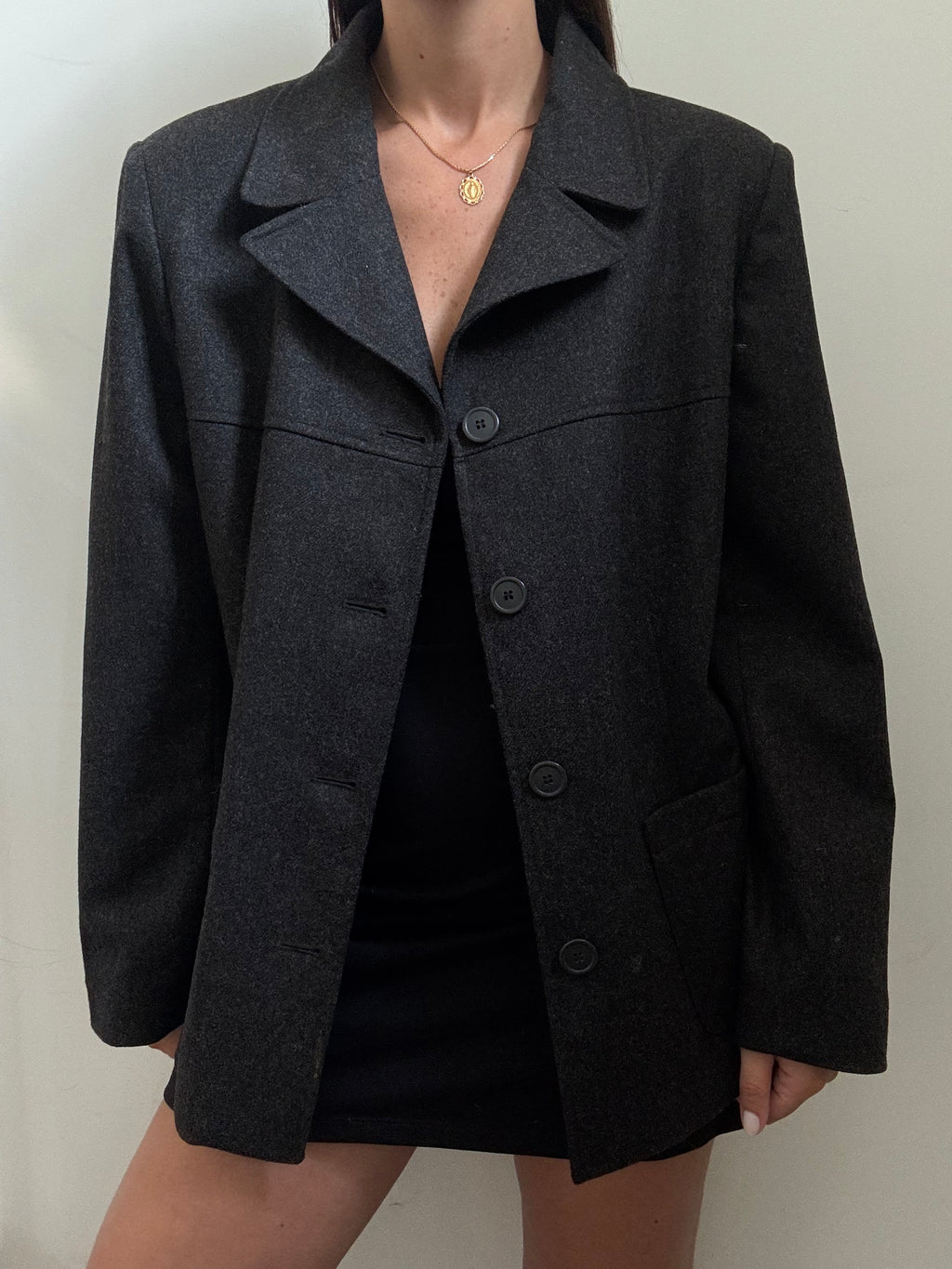 Vintage Deep Grey Wool Lightweight Jacket Size Large