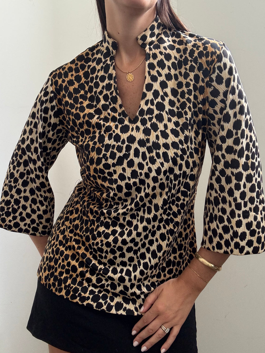 Vintage 70's Leopard Stretch Fitted Top Size Small