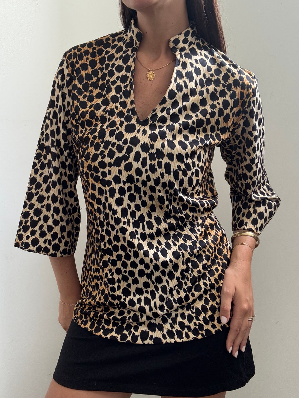 Vintage 70's Leopard Stretch Fitted Top Size Small