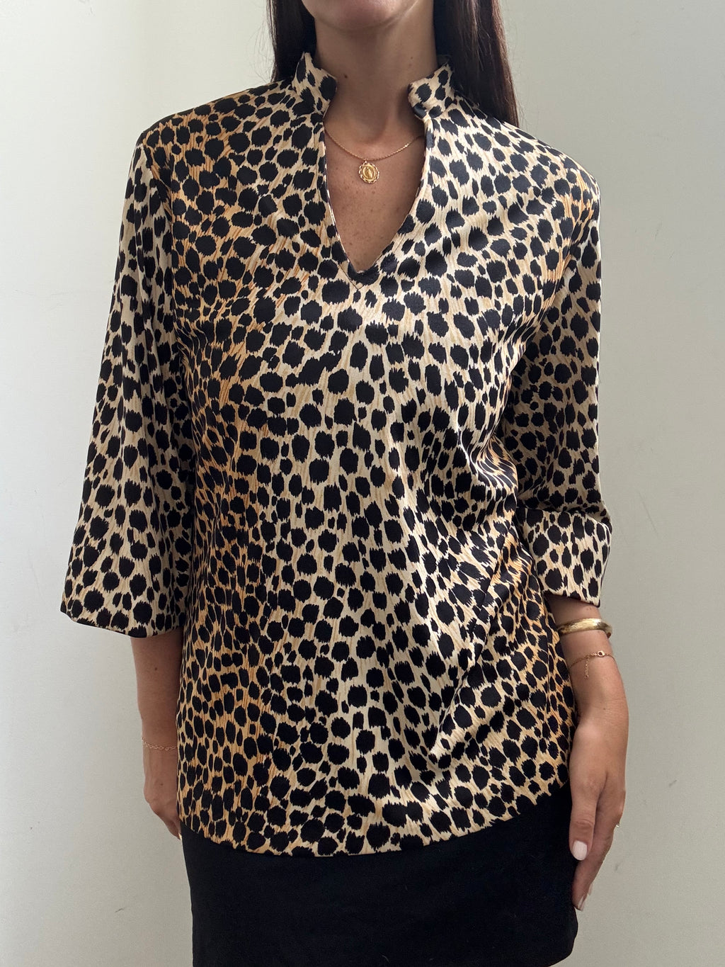 Vintage 70's Leopard Stretch Fitted Top Size Small