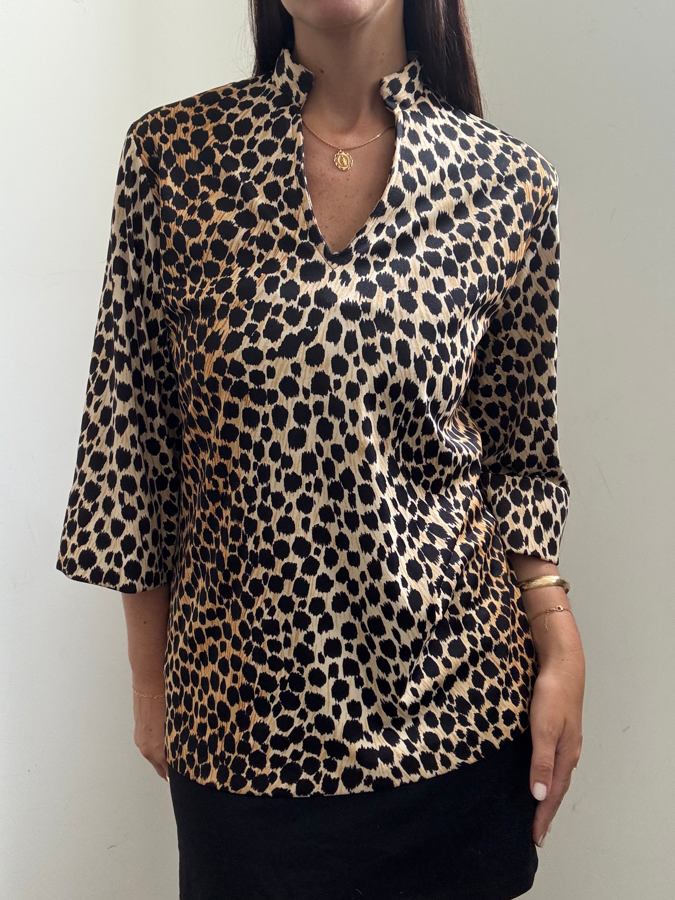 Vintage 70's Leopard Stretch Fitted Top Size Small